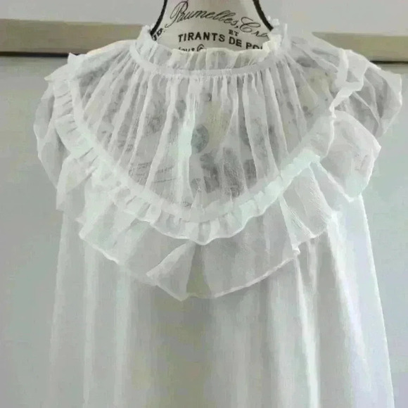 AMAZON | Women's White Lined Ruffled Neck Relaxed  Fit Sleeveless Blouse - Picture 2 of 5